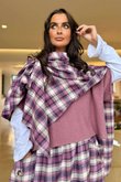 Roberta Plaid Brushed Cotton Drape Cape Aubergine